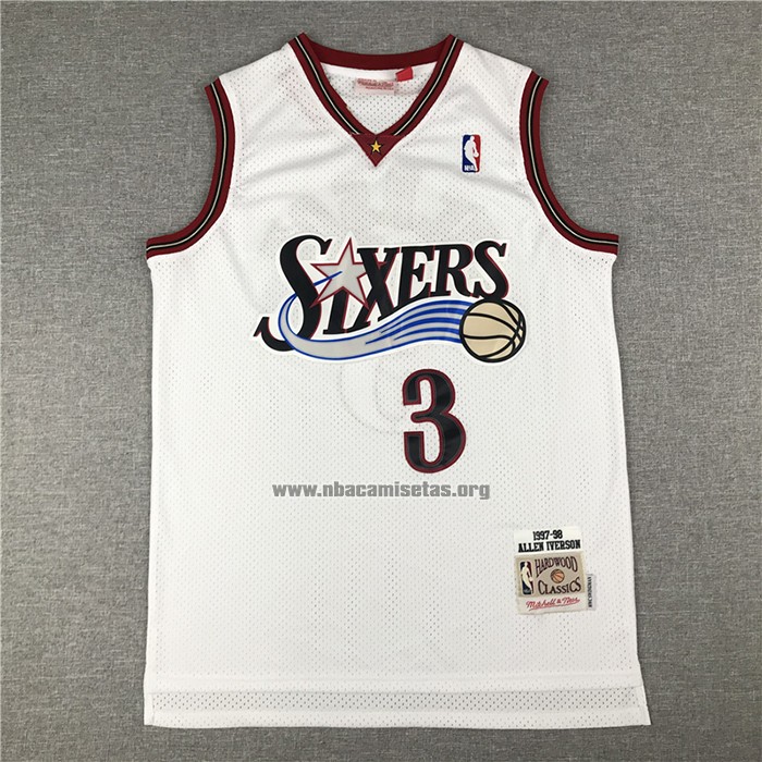 Camiseta Philadelphia 76ers Allen Iverson NO 3 Mitchell & Ness 1997-98 Blanco